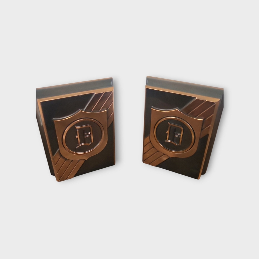 Vintage 60's Copper Embossed Initial Metal Bookends